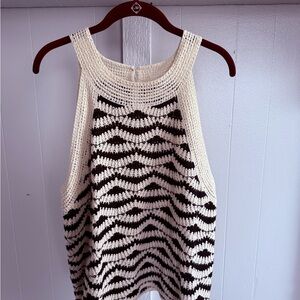 LOFT Black and Cream Crochet Top